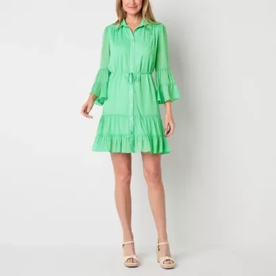 Melonie T Womens 3/4 Sleeve Dots Fit + Flare Dress