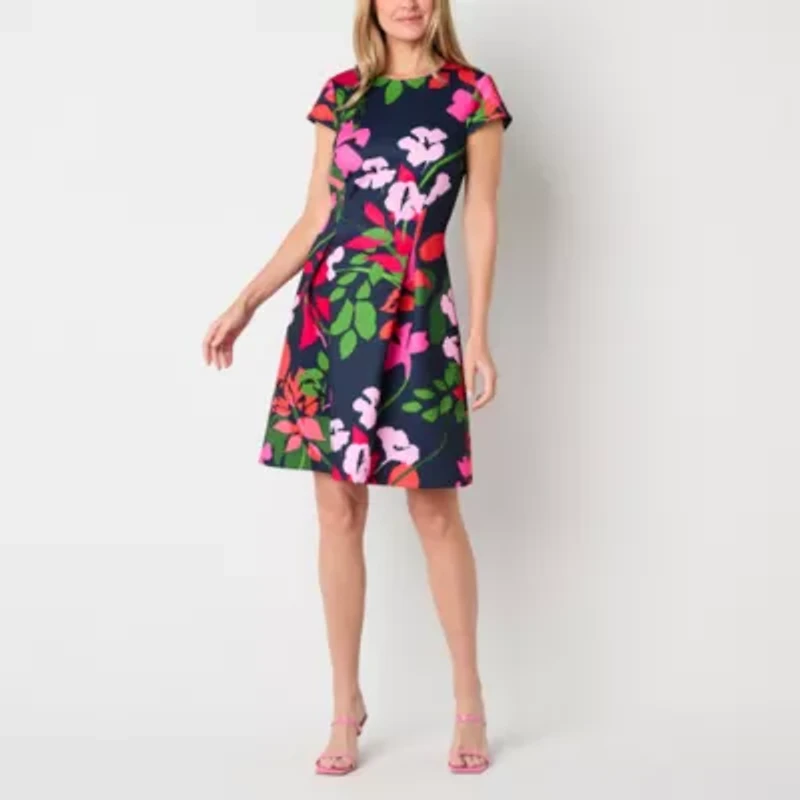 Willow Glenn Womens Short Sleeve Fit + Flare Dress