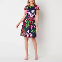 Willow Glenn Womens Short Sleeve Fit + Flare Dress