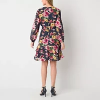 R & K Originals Womens Long Sleeve Floral Fit + Flare Dress