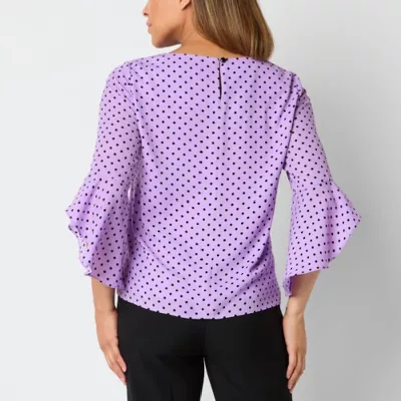Black Label by Evan-Picone Womens Crew Neck 3/4 Sleeve Blouse