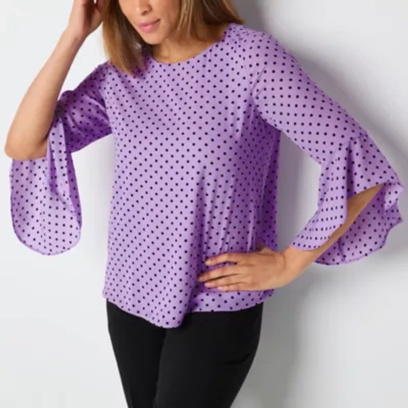 Black Label by Evan-Picone Womens Crew Neck 3/4 Sleeve Blouse