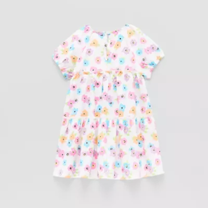 Okie Dokie Toddler & Little Girls Short Sleeve Fitted Sleeve A-Line Dress