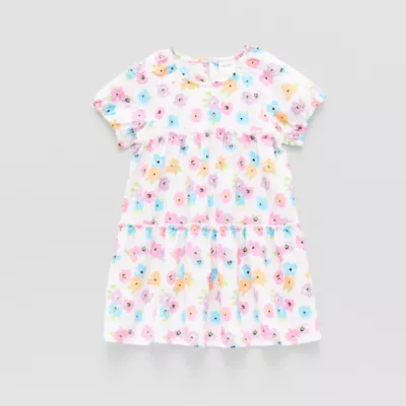 Okie Dokie Toddler & Little Girls Short Sleeve Fitted Sleeve A-Line Dress