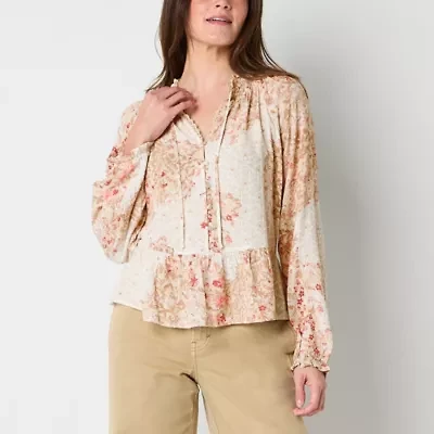 Frye and Co. Womens Split Crew Neck Long Sleeve Peplum Top