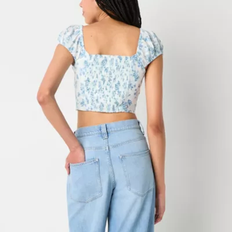 Arizona Womens Juniors Sweetheart Neck Short Sleeve Blouse