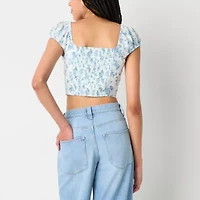 Arizona Womens Juniors Sweetheart Neck Short Sleeve Blouse