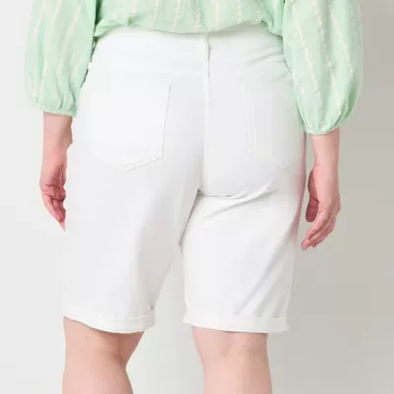 St. John's Bay Womens Mid Rise Denim Bermuda Short-Plus