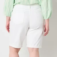 St. John's Bay Womens Mid Rise Denim Bermuda Short-Plus