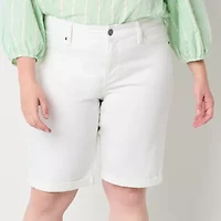 St. John's Bay Womens Mid Rise Denim Bermuda Short-Plus
