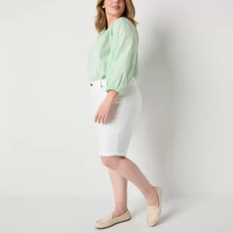 St. John's Bay Womens Mid Rise Denim Bermuda Short-Plus