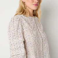 a.n.a Womens Split Crew Neck Long Sleeve Blouse