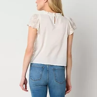 a.n.a Womens Short Sleeve Embroidered Blouse