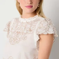 a.n.a Womens Short Sleeve Embroidered Blouse