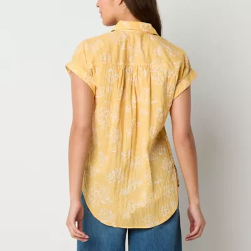 a.n.a Womens Easy-on + Easy-off Short Sleeve Drop Shoulder Sleeve Regular Fit Button-Down Shirt