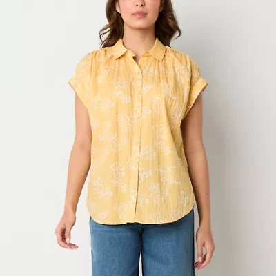 a.n.a Womens Easy-on + Easy-off Short Sleeve Drop Shoulder Regular Fit Button-Down Shirt