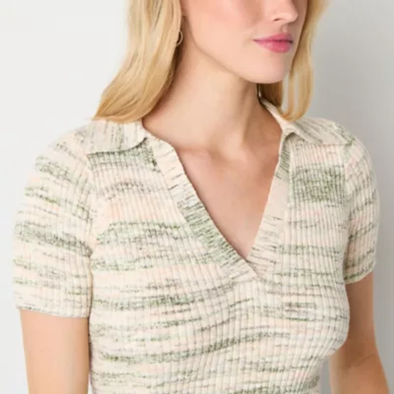 a.n.a Ribbed Womens Short Sleeve Pullover Sweater