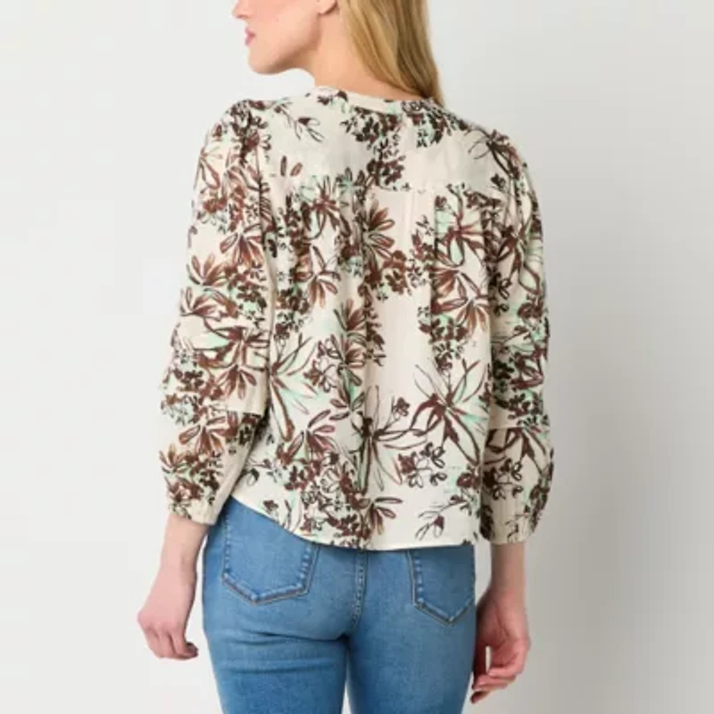 a.n.a Womens Split Crew Neck Long Sleeve Blouse