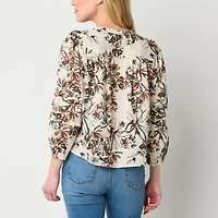 a.n.a Womens Split Crew Neck Long Sleeve Blouse