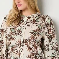 a.n.a Womens Split Crew Neck Long Sleeve Blouse