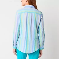 St. John's Bay Womens Long Sleeve Roll Tab Regular Fit Button-Down Shirt