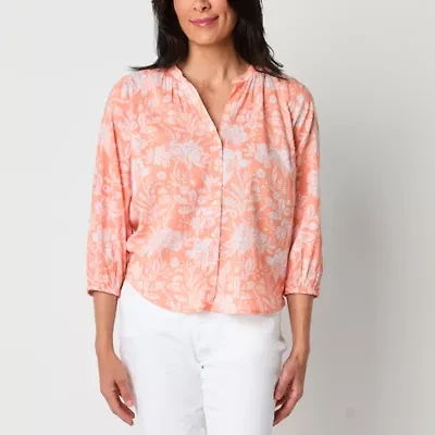 St. John's Bay Womens Split Crew Neck 3/4 Sleeve Blouse