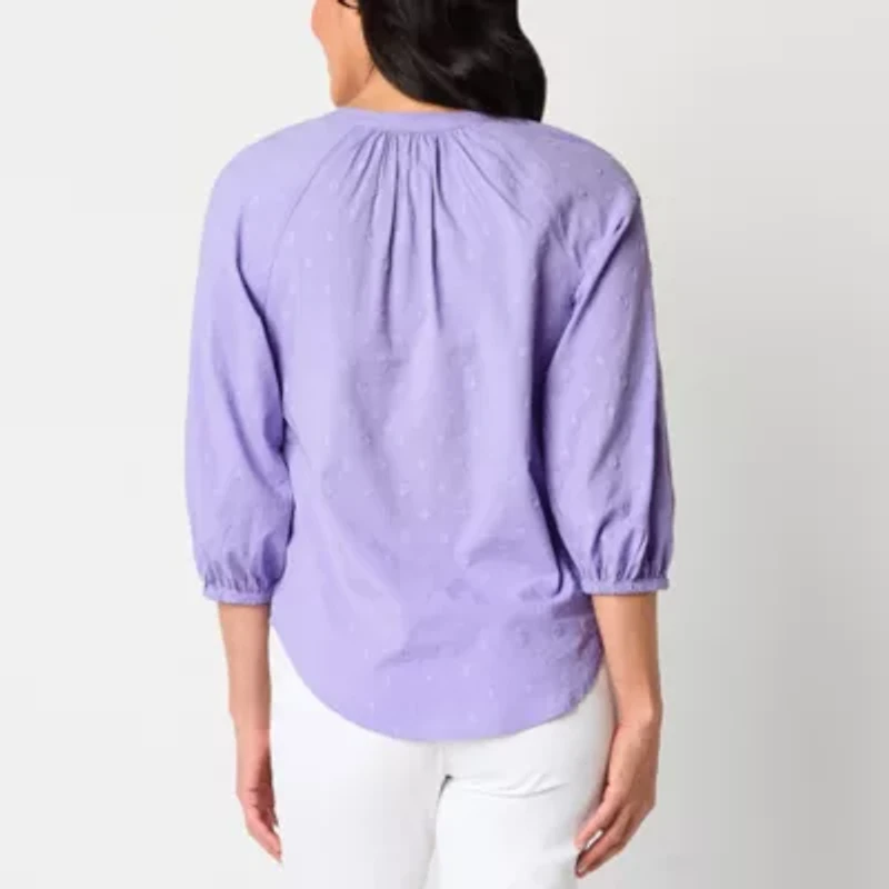 St. John's Bay Womens Split Crew Neck 3/4 Sleeve Blouse