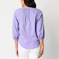 St. John's Bay Womens Split Crew Neck 3/4 Sleeve Blouse
