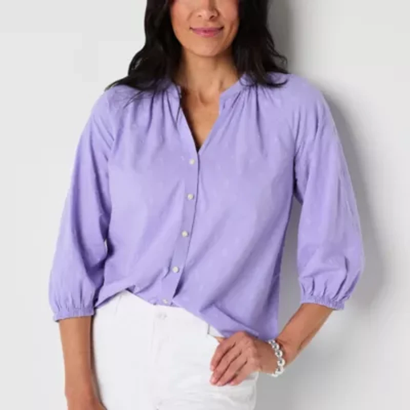 St. John's Bay Womens Split Crew Neck 3/4 Sleeve Blouse