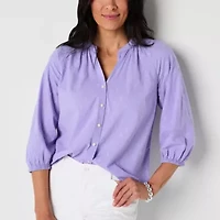 St. John's Bay Womens Split Crew Neck 3/4 Sleeve Blouse