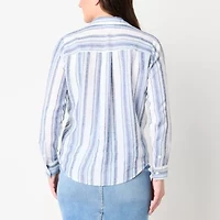 Liz Claiborne Womens Long Sleeve Cuffed Loose Fit Button-Down Shirt