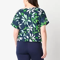 Liz Claiborne Womens Crew Neck Short Sleeve Blouse