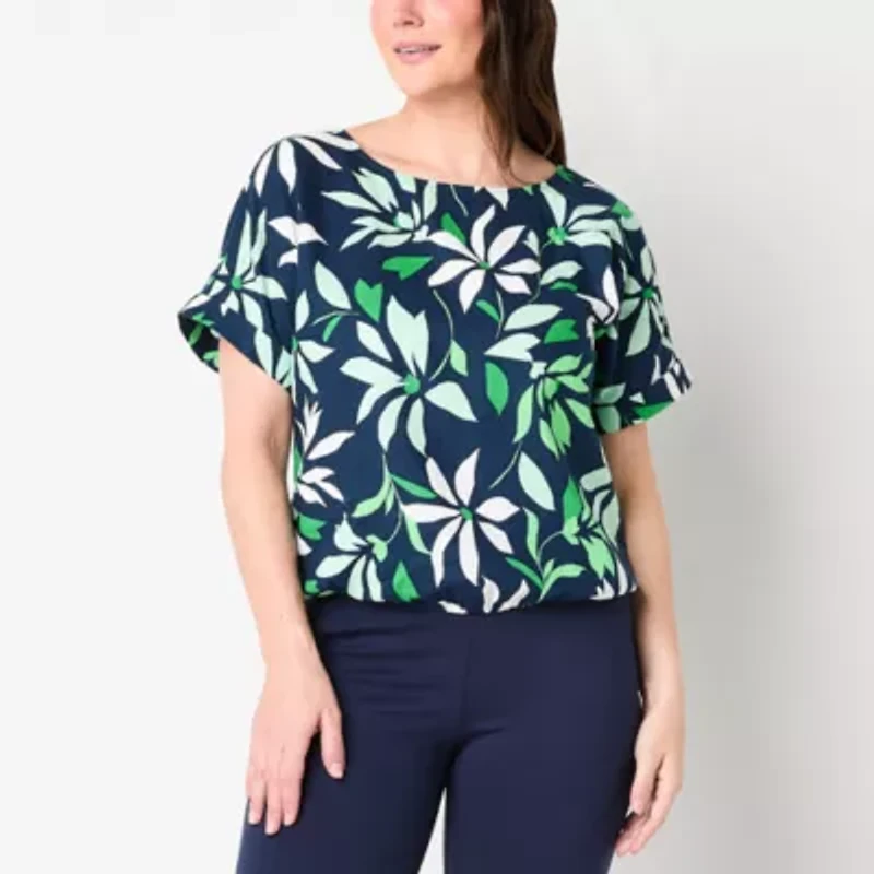 Liz Claiborne Womens Crew Neck Short Sleeve Blouse
