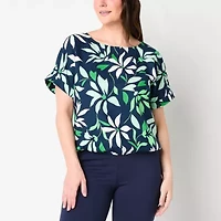 Liz Claiborne Womens Crew Neck Short Sleeve Blouse