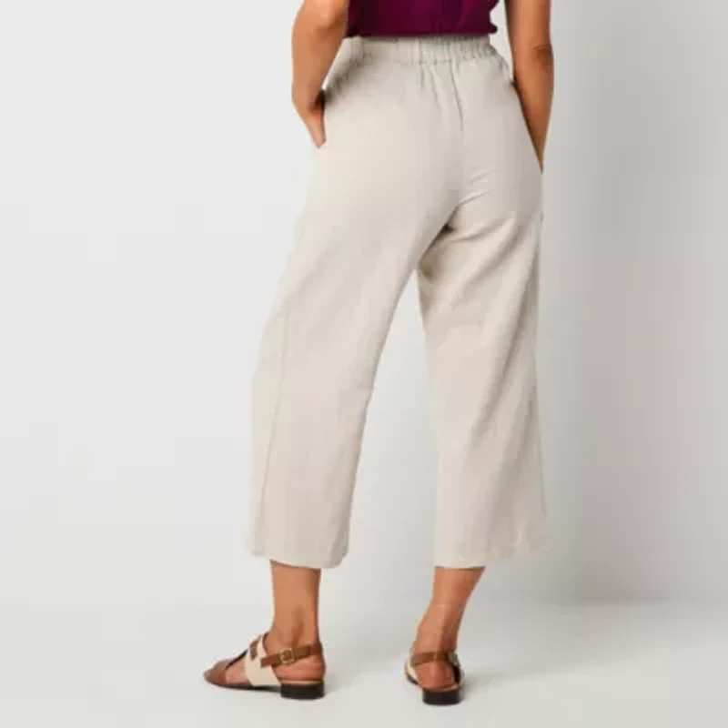 Liz Claiborne Womens Wide Leg Mid Rise Pull-On Pant