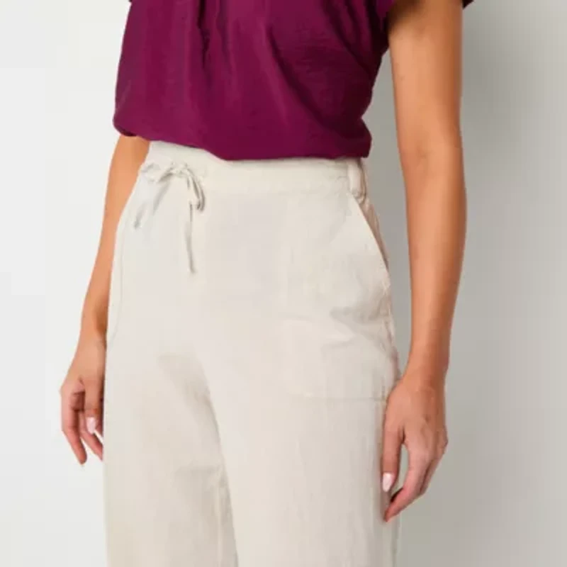 Liz Claiborne Womens Wide Leg Mid Rise Pull-On Pant