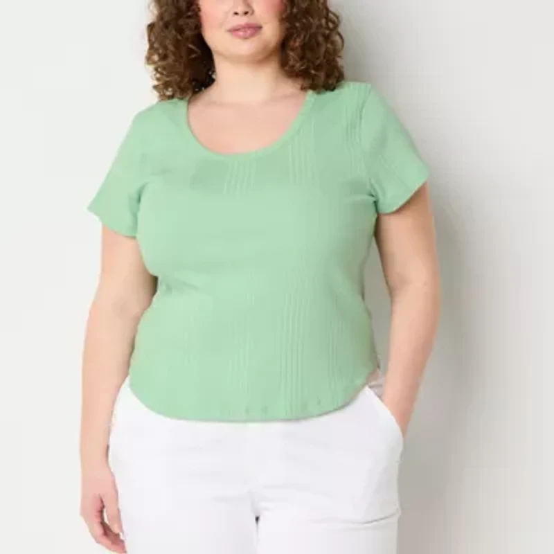 a.n.a Womens Scoop Neck Short Sleeve Plus T-Shirt