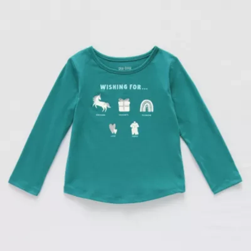 Okie Dokie Toddler & Little Girls Round Neck Long Sleeve Graphic T-Shirt