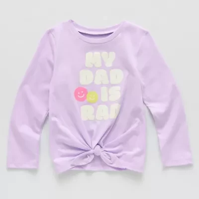 Okie Dokie Toddler & Little Girls Round Neck Long Sleeve Classic Fit Graphic T-Shirt