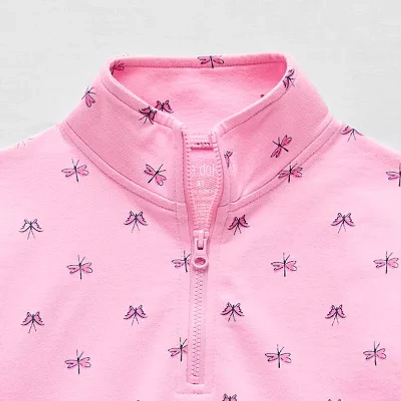 Okie Dokie Toddler & Little Girls Mock Neck Long Sleeve French Terry Casual Quarter-Zip Pullover