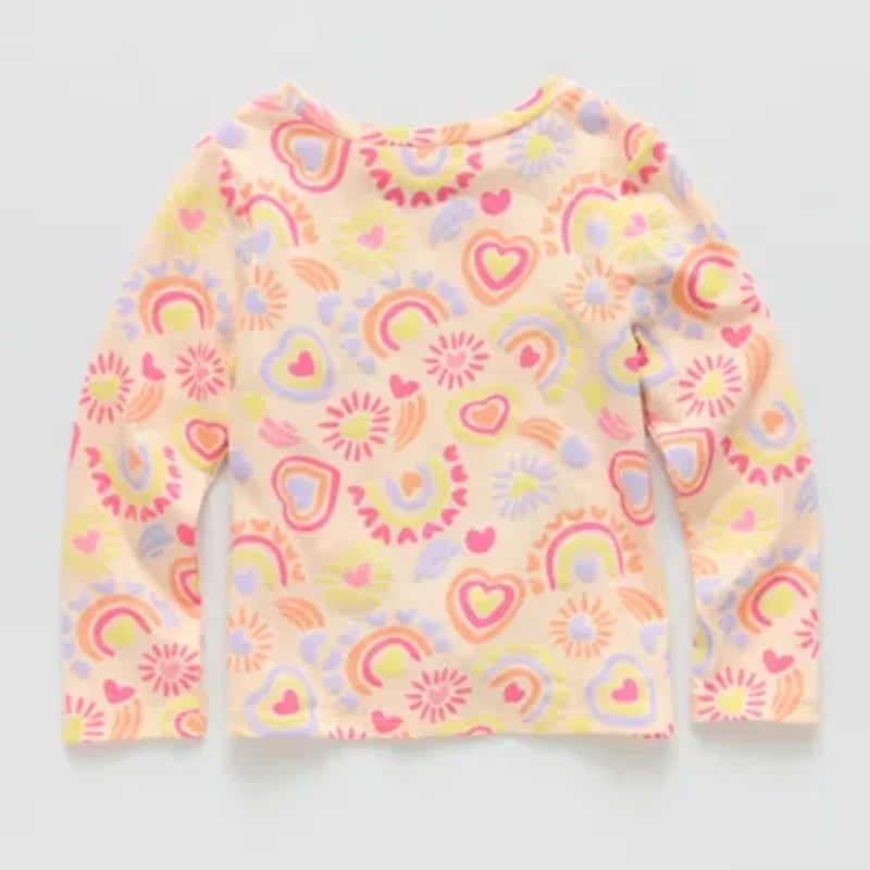 Okie Dokie Toddler & Little Girls Round Neck Long Sleeve Classic Fit Graphic T-Shirt