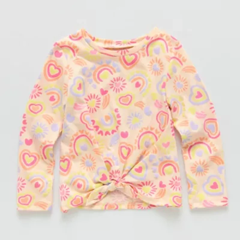 Okie Dokie Toddler & Little Girls Round Neck Long Sleeve Classic Fit Graphic T-Shirt