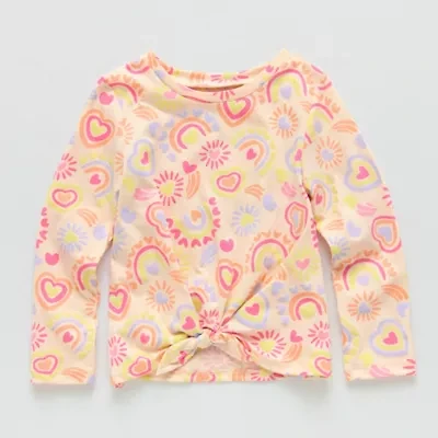 Okie Dokie Toddler & Little Girls Round Neck Long Sleeve Classic Fit Graphic T-Shirt