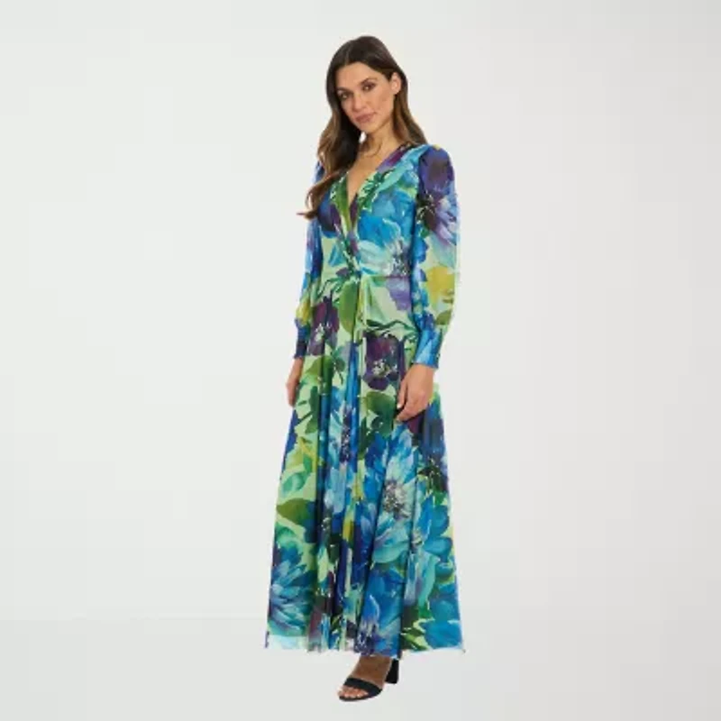 Clover And Sloane Womens Long Sleeve Floral Maxi Dress