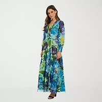 Clover And Sloane Womens Long Sleeve Floral Maxi Dress
