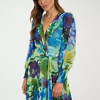 Clover And Sloane Womens Long Sleeve Floral Maxi Dress