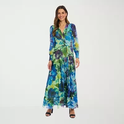 Clover And Sloane Womens Long Sleeve Floral Maxi Dress