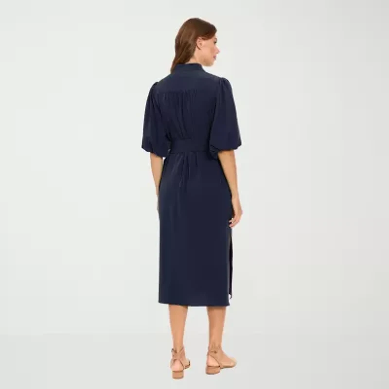 London Times Womens Elbow Sleeve Midi Shift Dress