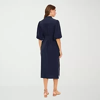 London Times Womens Elbow Sleeve Midi Shift Dress