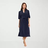 London Times Womens Elbow Sleeve Midi Shift Dress